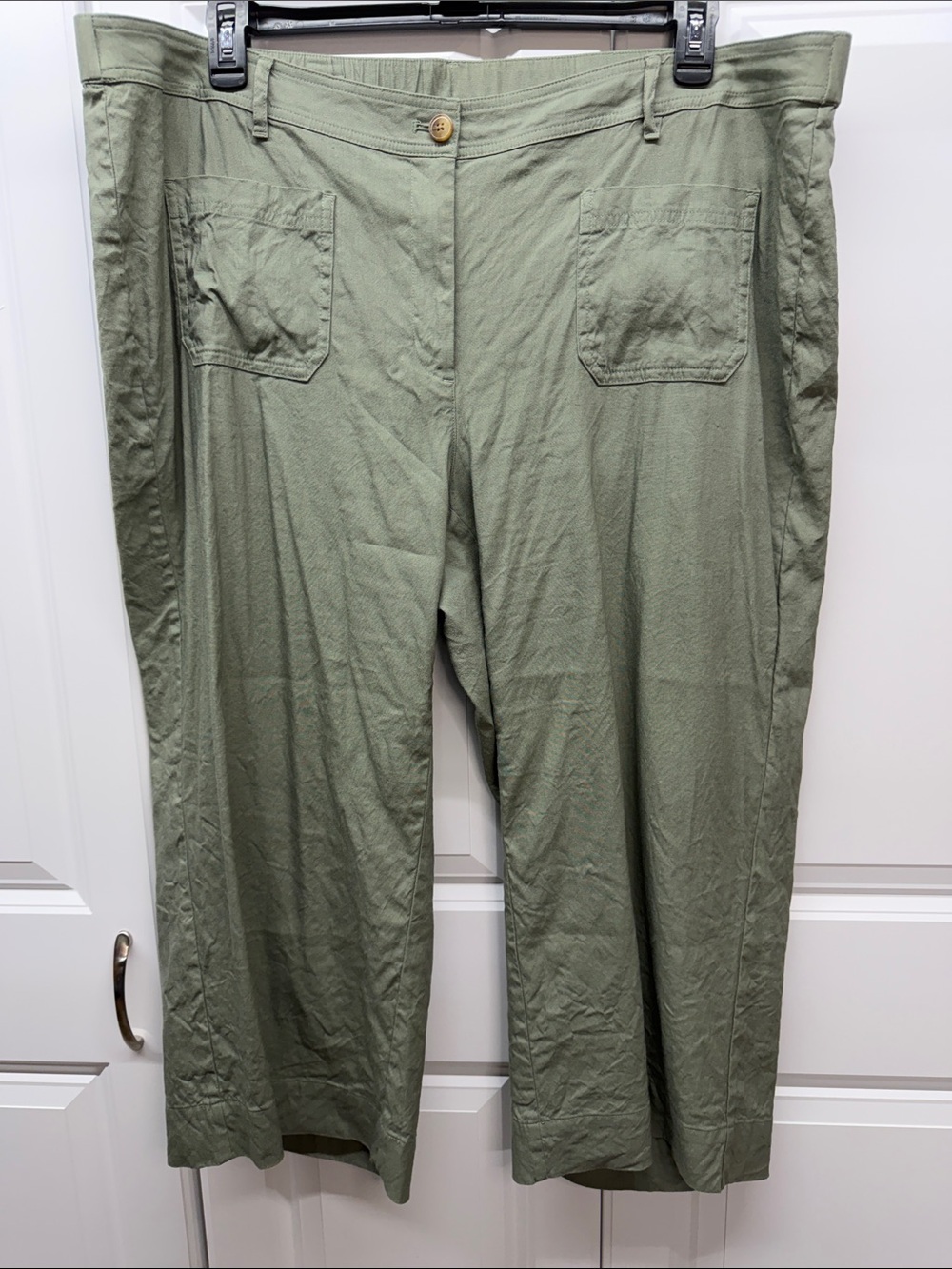 J. Jill Linen Stretch Sage Olive Green Utility Patch Pocket Wide Leg Pants 3X